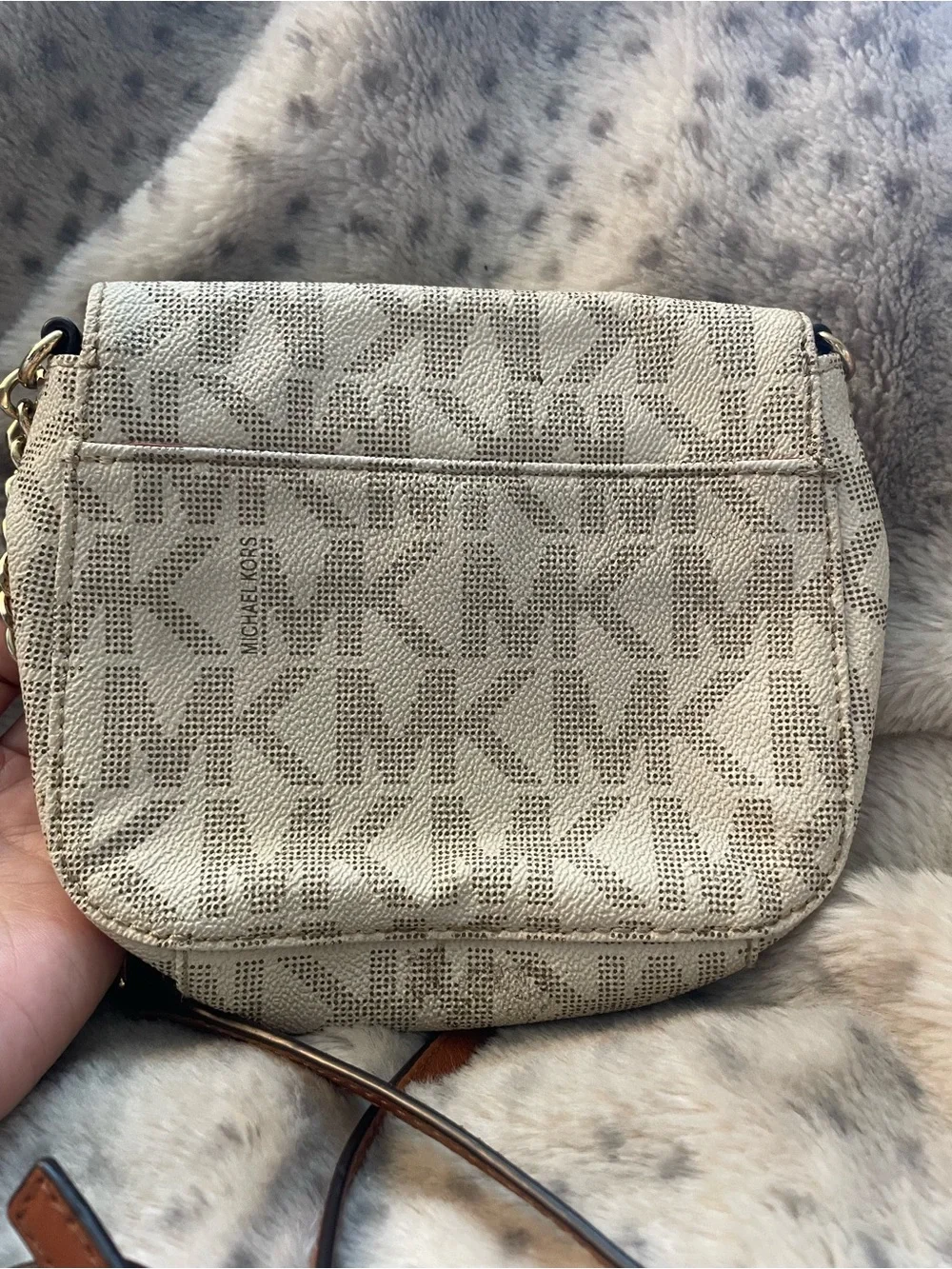 Michael Kors Cream Canvas & Brown Leather MK Logo Crossbody Bag